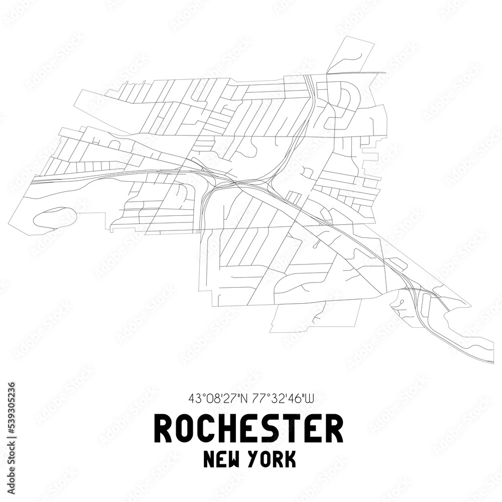 Rochester New York. US street map with black and white lines.