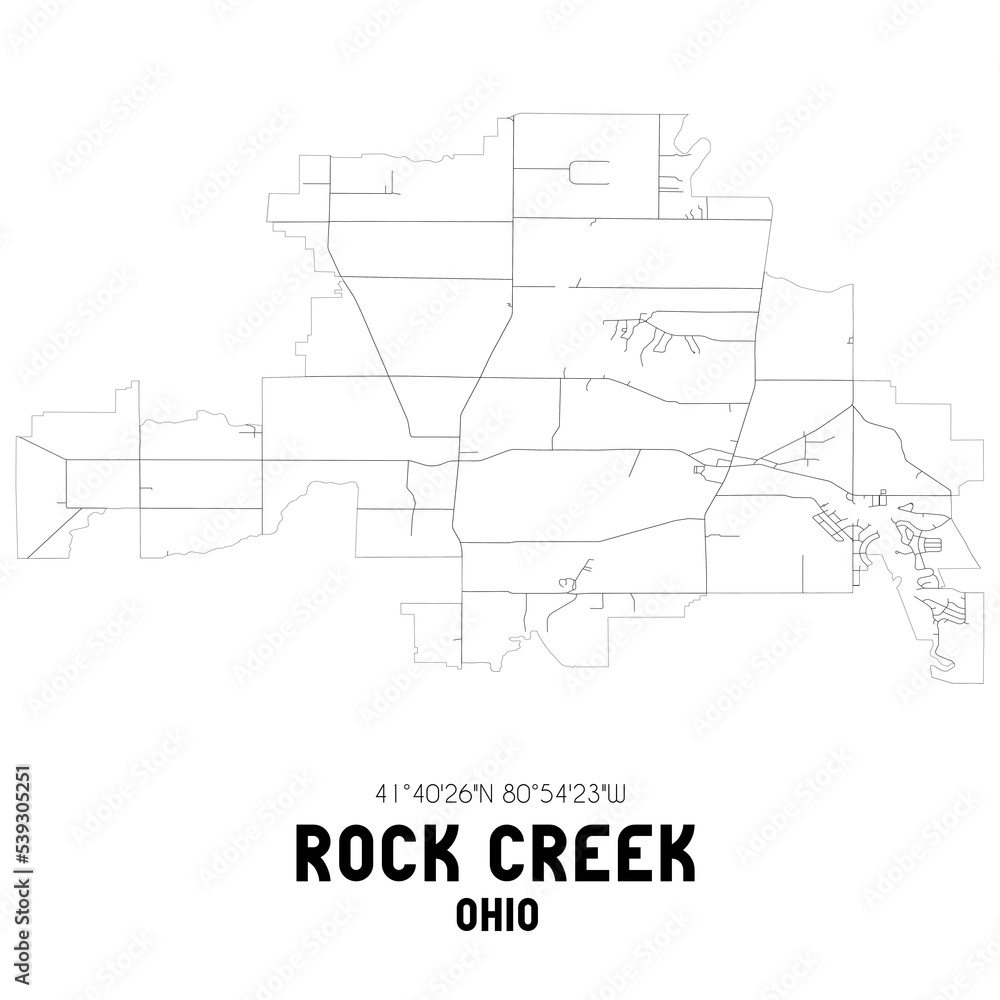 Rock Creek Ohio. US street map with black and white lines. Rock Creek Ohio. US street map with black and white lines.