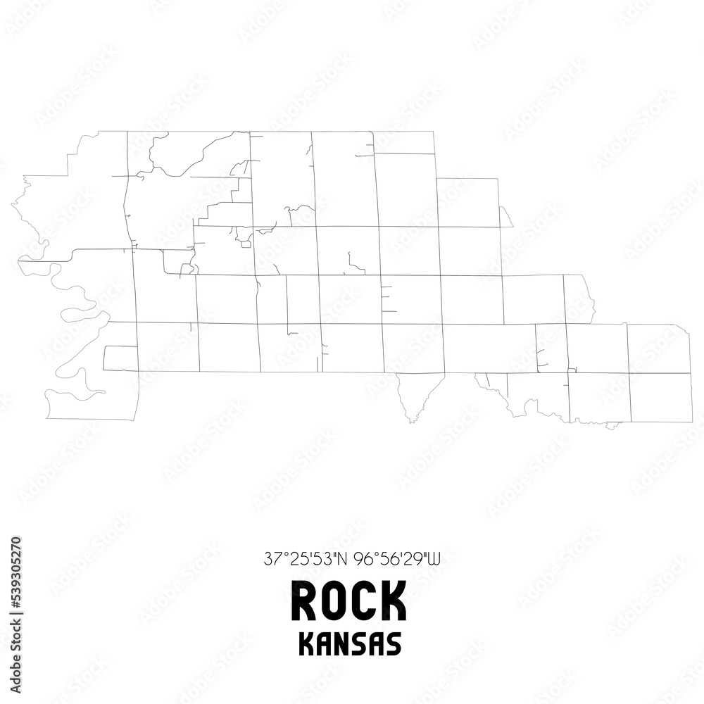 Rock Kansas. US street map with black and white lines.
