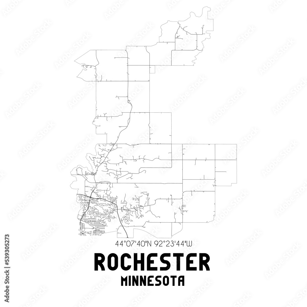 Rochester Minnesota. US street map with black and white lines.