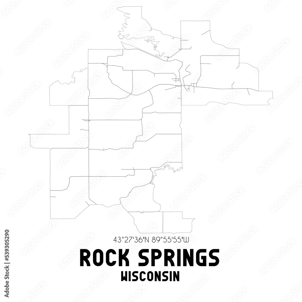 Rock Springs Wisconsin. US street map with black and white lines. Rock Springs Wisconsin. US street map with black and white lines.