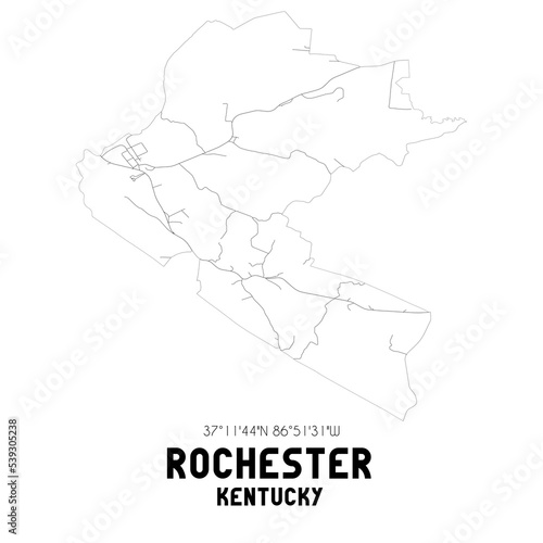 Rochester Kentucky. US street map with black and white lines.