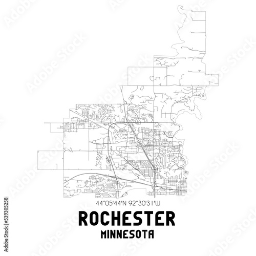 Rochester Minnesota. US street map with black and white lines.