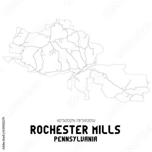Rochester Mills Pennsylvania. US street map with black and white lines.