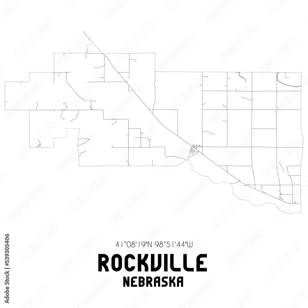 Rockville Nebraska. US street map with black and white lines.