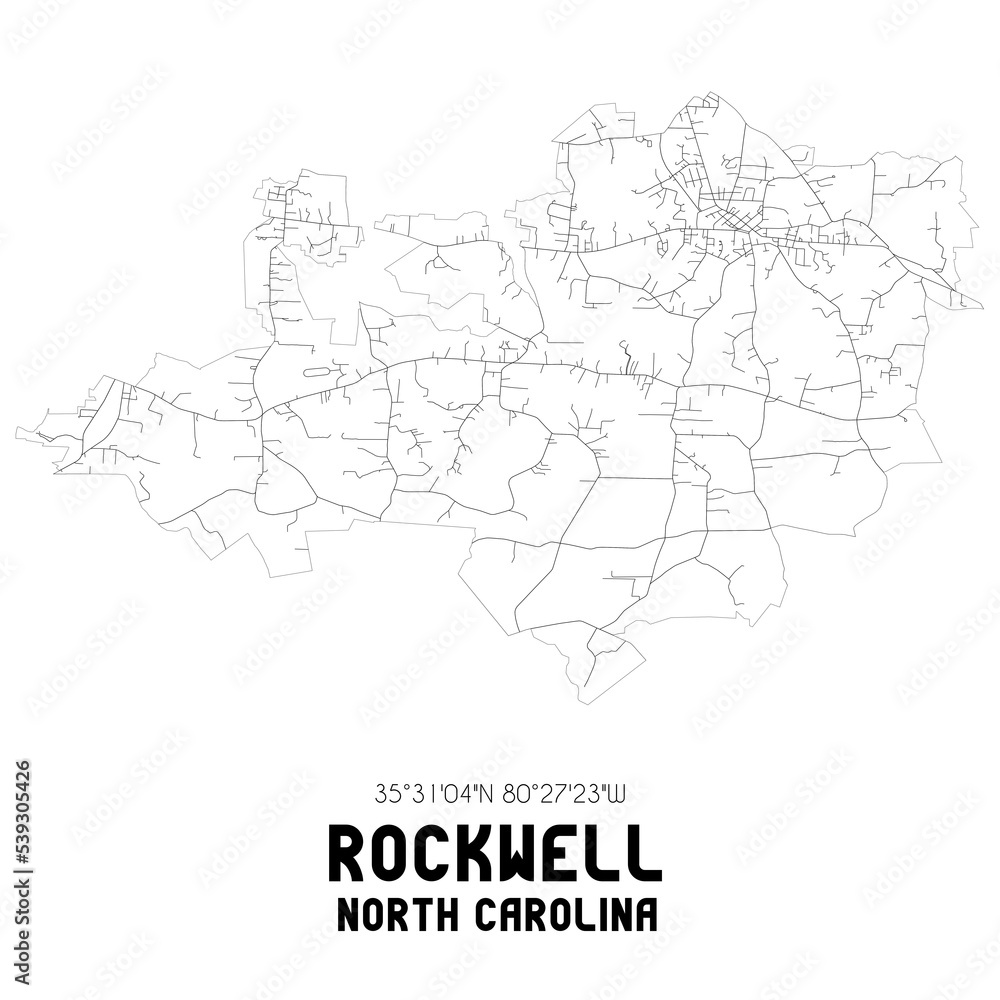 Rockwell North Carolina. US street map with black and white lines
