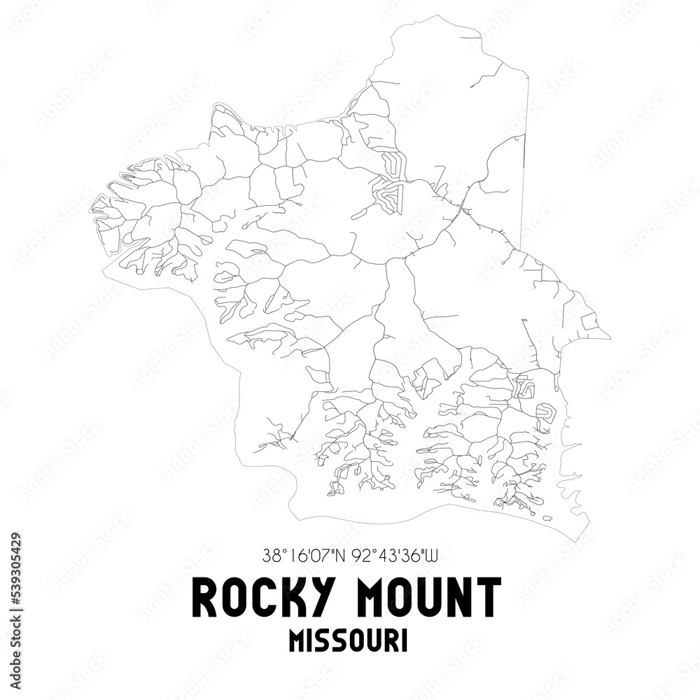 Rocky Mount Missouri. US street map with black and white lines.