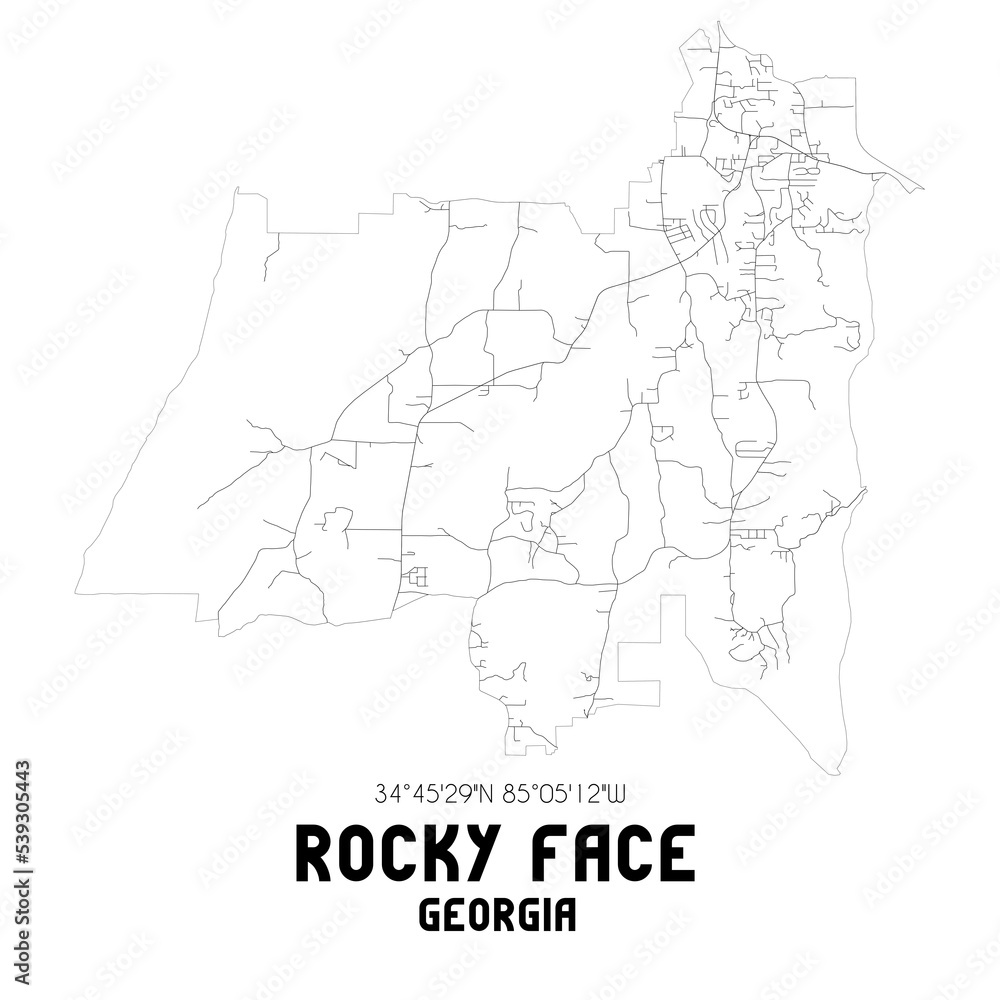Rocky Face Georgia. US street map with black and white lines.