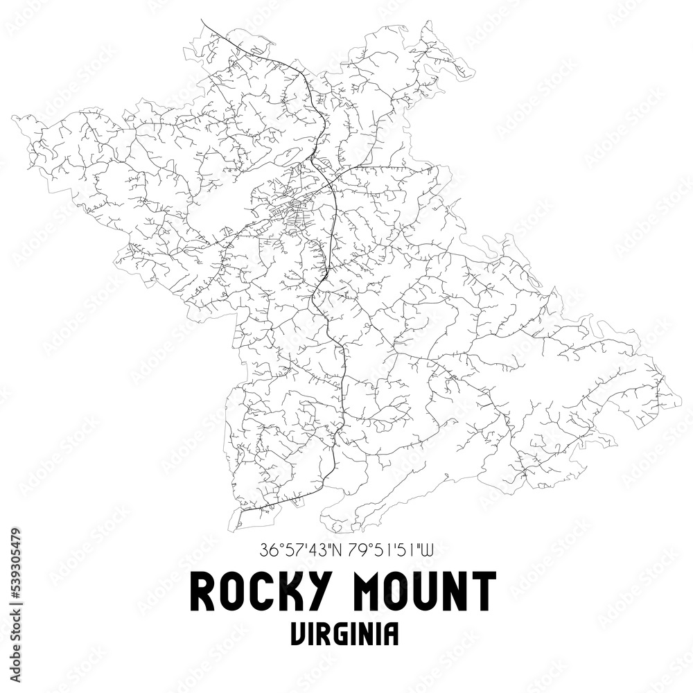 Rocky Mount Virginia. US street map with black and white lines.
