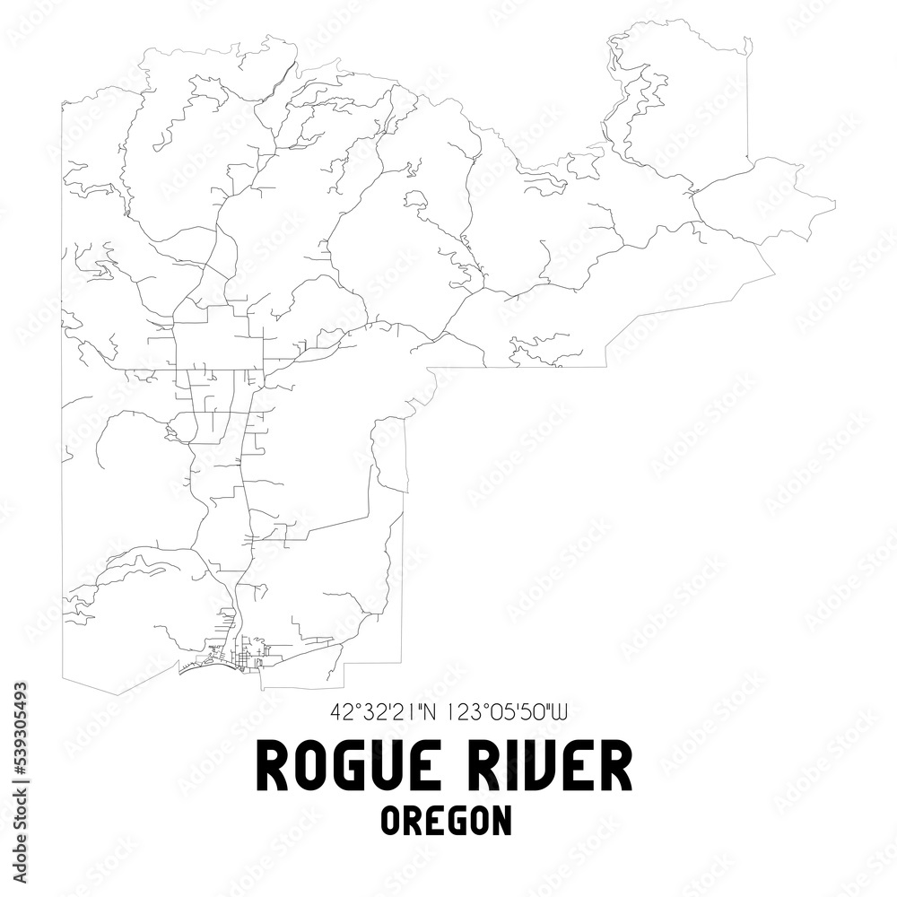 Rogue River Oregon. US street map with black and white lines.