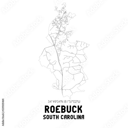 Roebuck South Carolina. US street map with black and white lines.
