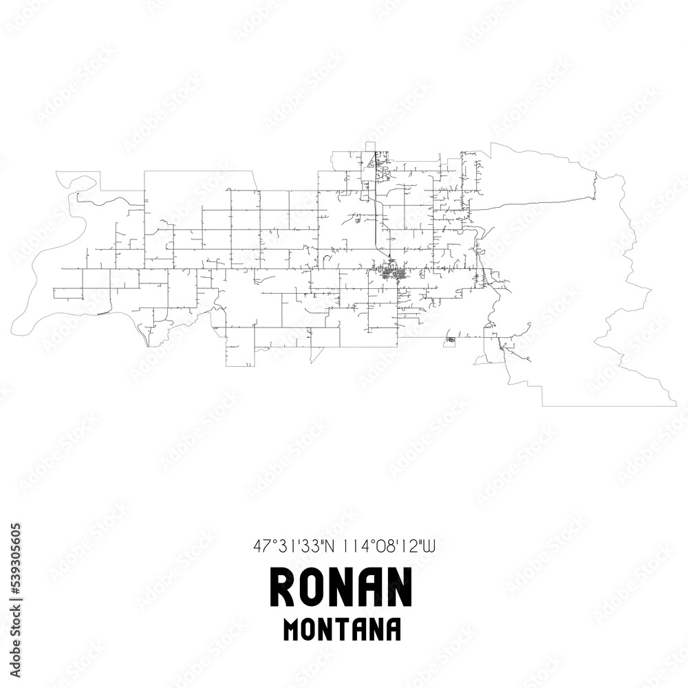 Ronan Montana. US street map with black and white lines.