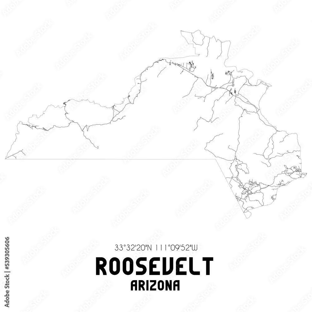 Roosevelt Arizona. US street map with black and white lines.