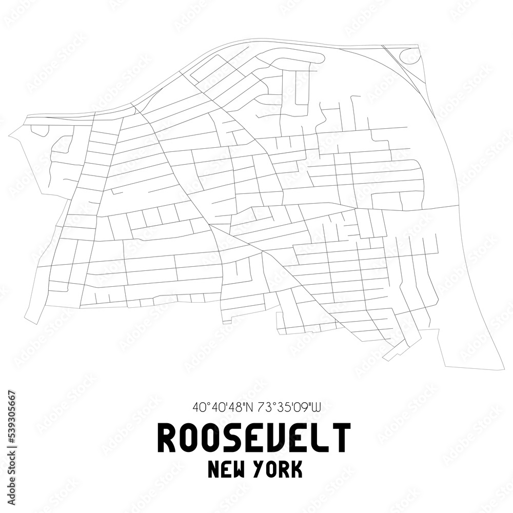Roosevelt New York. US street map with black and white lines