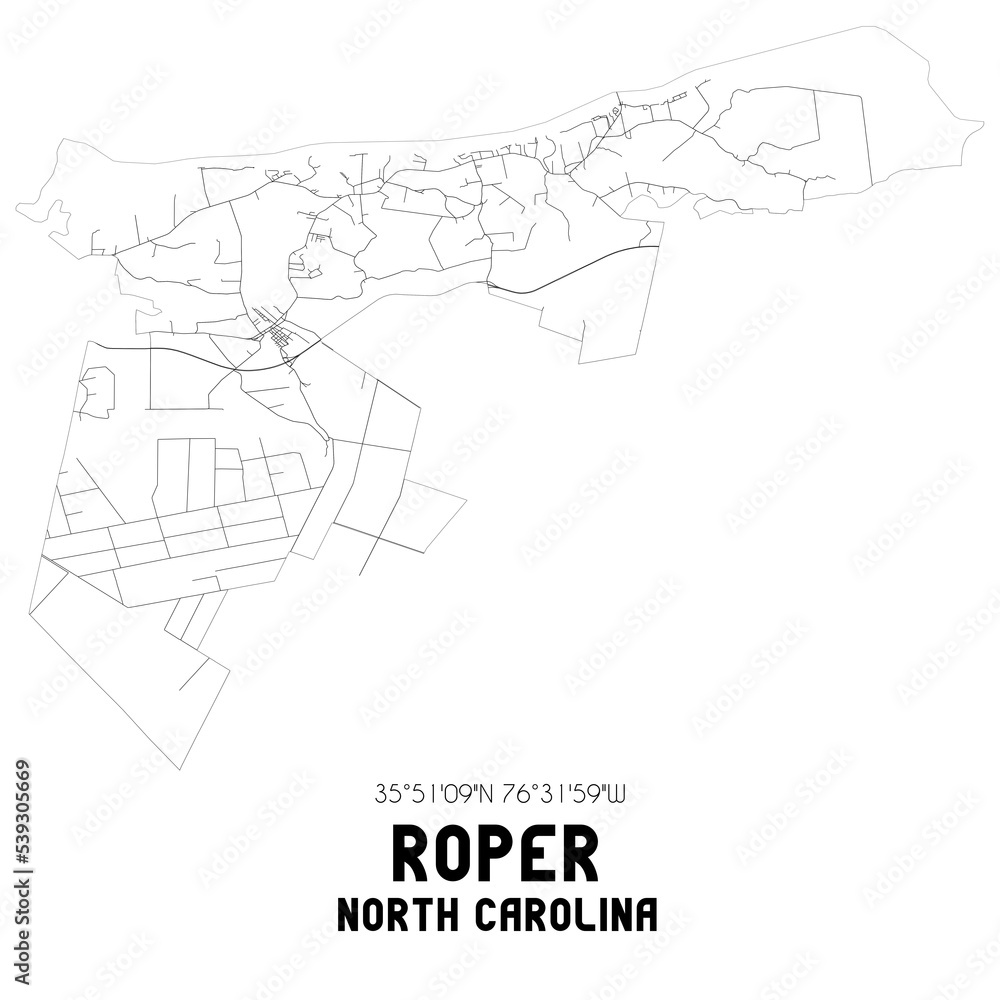 Roper North Carolina. US street map with black and white lines. Stock Illustration Adobe Stock