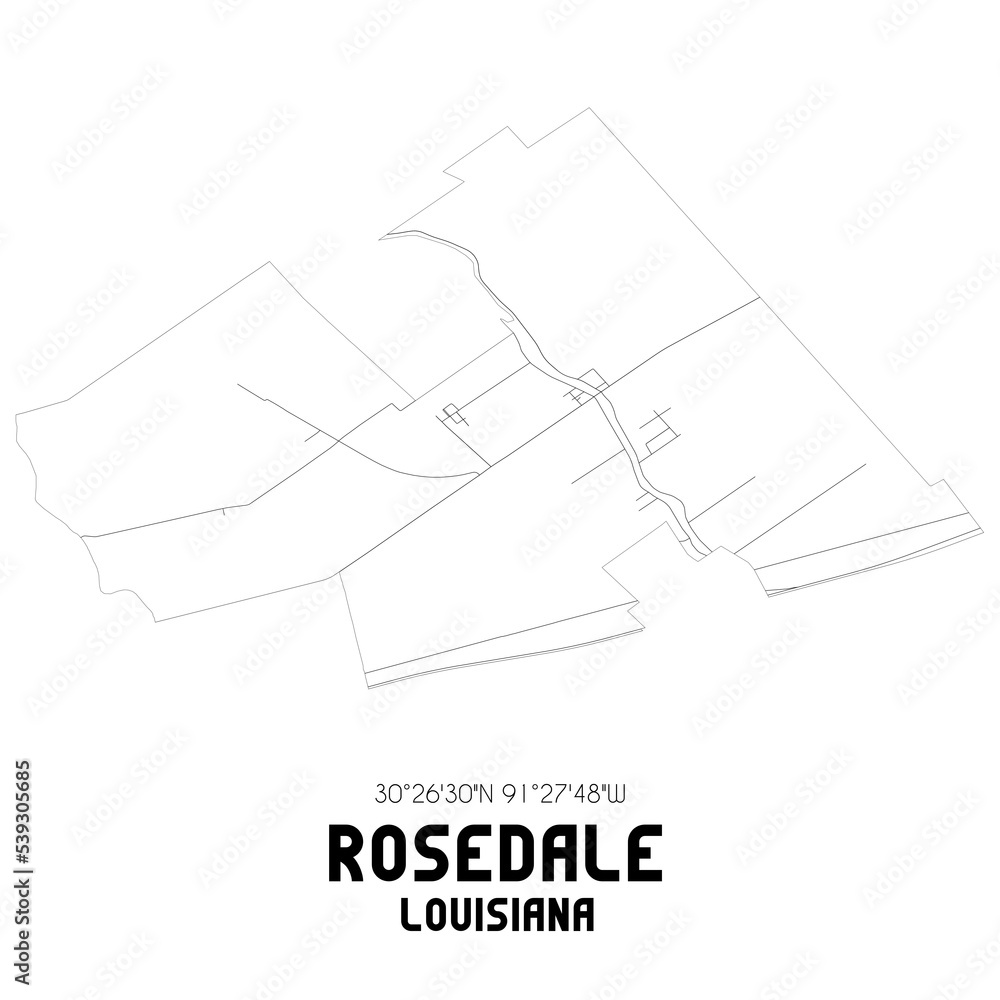 Rosedale Louisiana. US street map with black and white lines. Stock