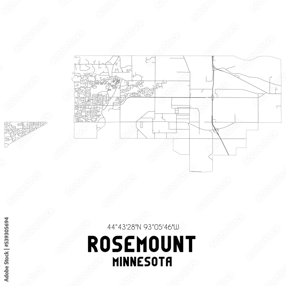 Rosemount Minnesota. US street map with black and white lines.