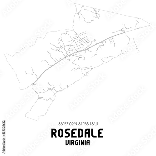 Rosedale Virginia. US street map with black and white lines.