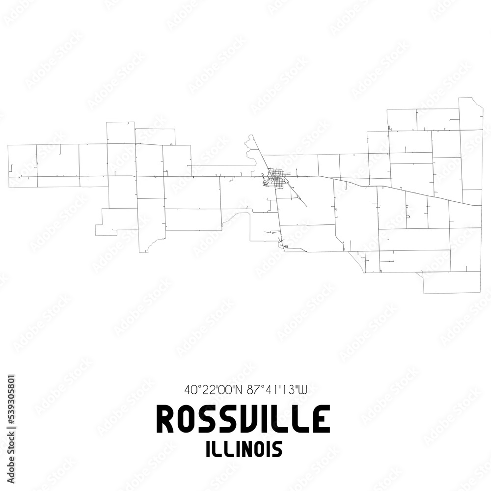 Rossville Illinois. US street map with black and white lines. Rossville Illinois. US street map with black and white lines.
