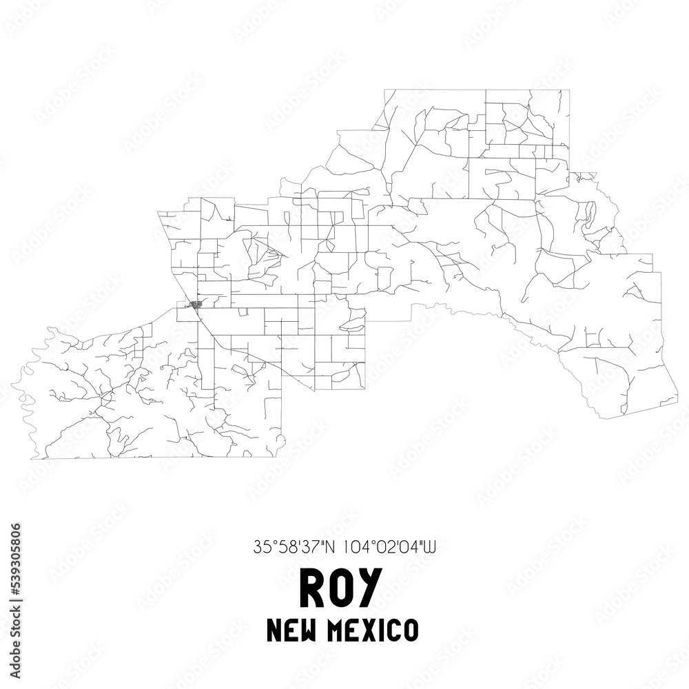 Roy New Mexico. US street map with black and white lines.