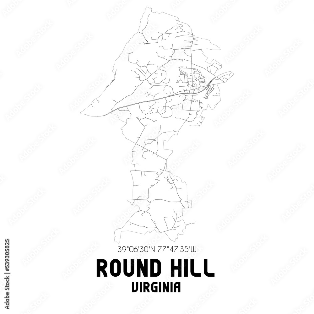 Fototapeta premium Round Hill Virginia. US street map with black and white lines.