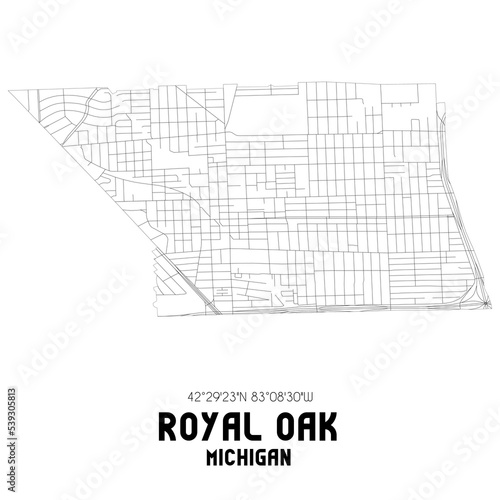 Royal Oak Michigan. US street map with black and white lines. photo