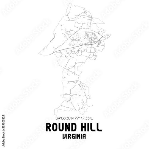 Round Hill Virginia. US street map with black and white lines.
