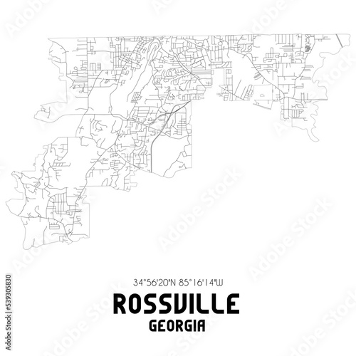 Rossville Georgia. US street map with black and white lines.