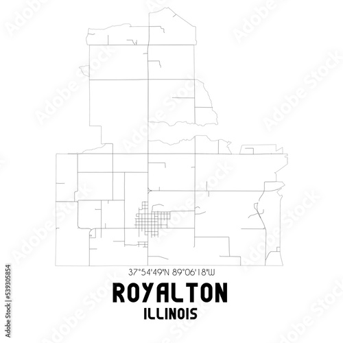 Royalton Illinois. US street map with black and white lines.