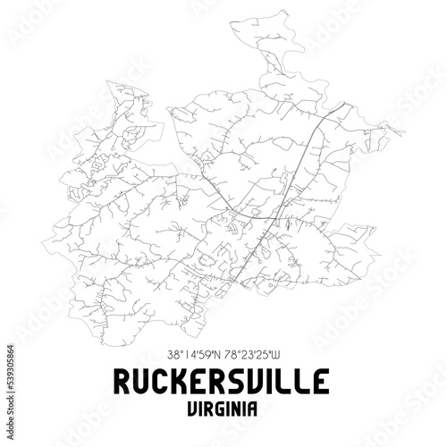 Ruckersville Virginia. US street map with black and white lines.