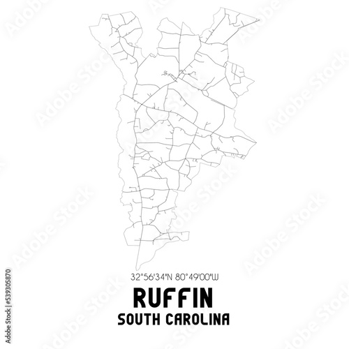 Ruffin South Carolina. US street map with black and white lines.