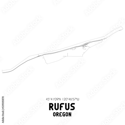 Rufus Oregon. US street map with black and white lines.