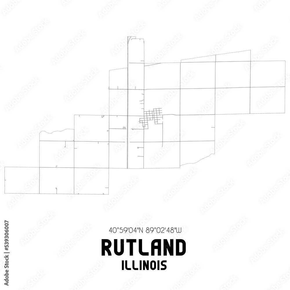 Rutland Illinois. US street map with black and white lines.