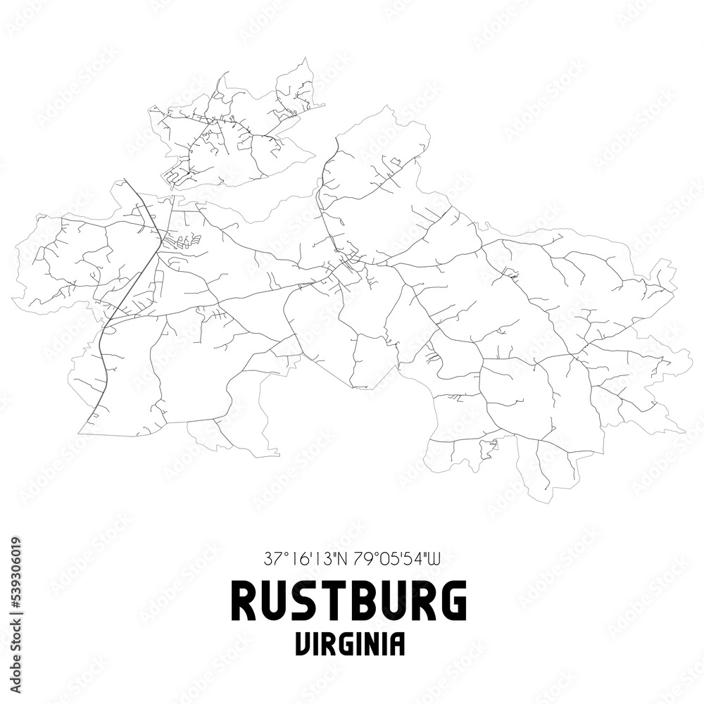 Rustburg Virginia. US street map with black and white lines. Rustburg Virginia. US street map with black and white lines.