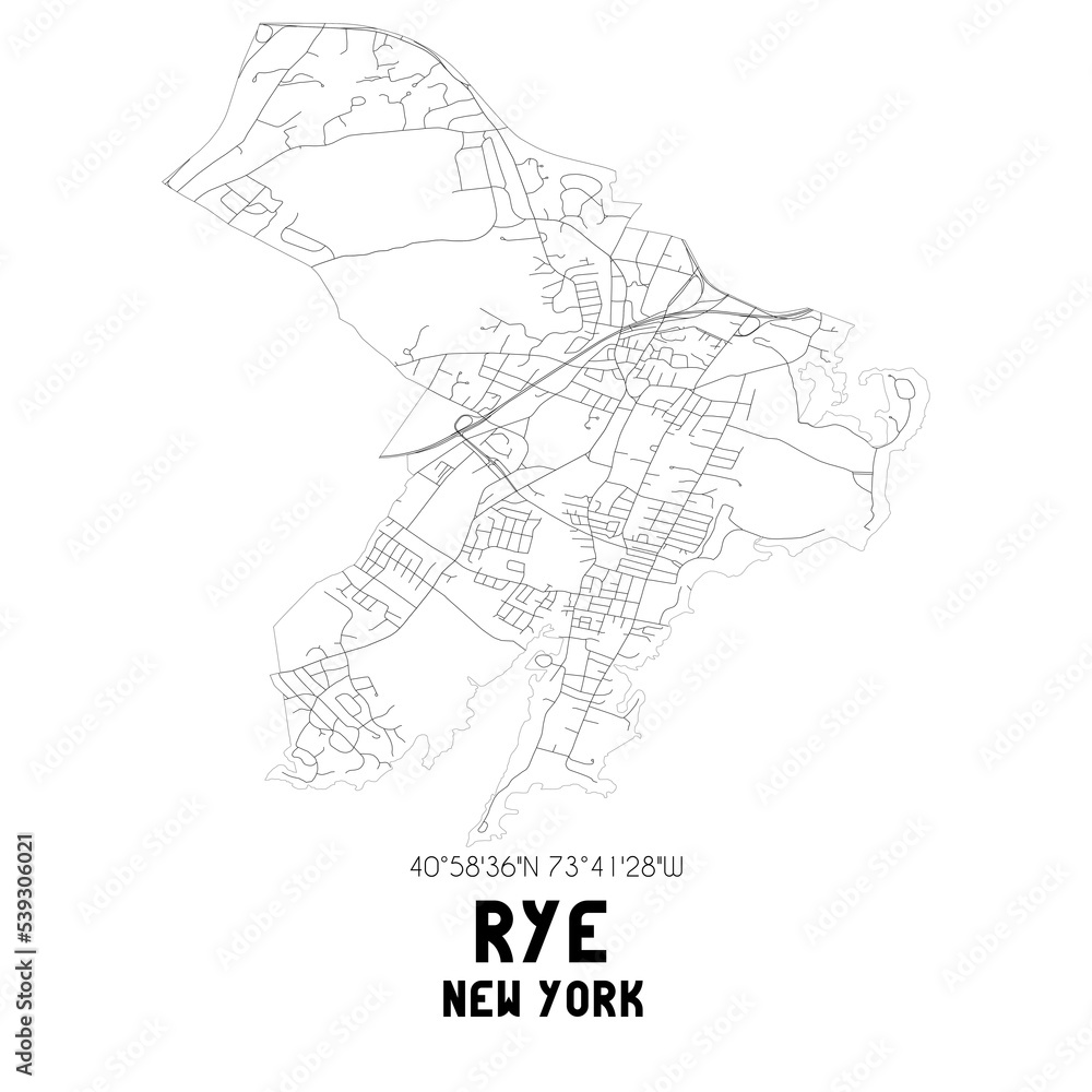 Rye New York. US street map with black and white lines. Rye New York. US street map with black and white lines.