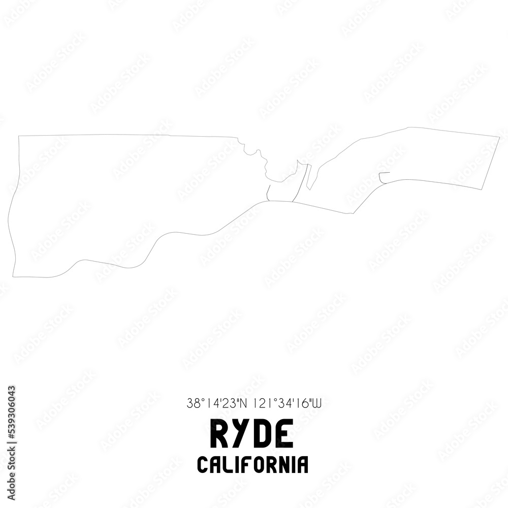 Ryde California. US street map with black and white lines.