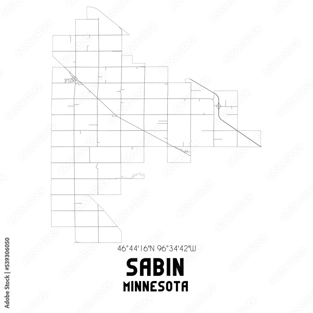Sabin Minnesota. US street map with black and white lines.