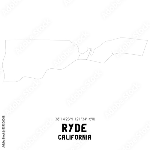 Ryde California. US street map with black and white lines.