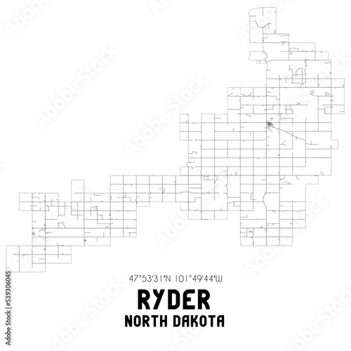 Obraz na plátně Ryder North Dakota. US street map with black and white lines.
