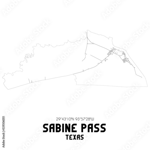 Sabine Pass Texas. US street map with black and white lines.