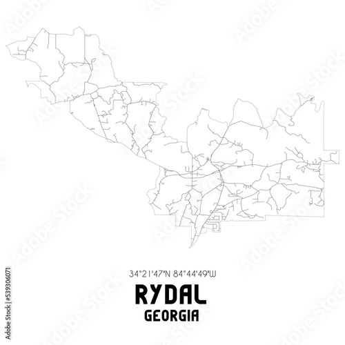 Rydal Georgia. US street map with black and white lines.