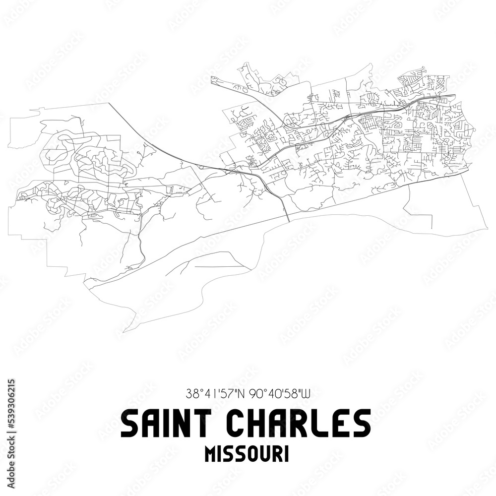 Saint Charles Missouri. US street map with black and white lines.