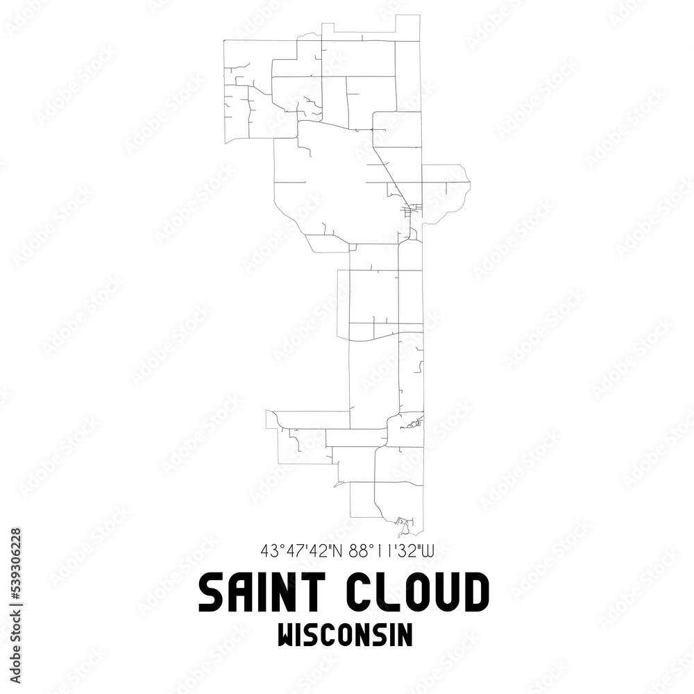 Saint Cloud Wisconsin. US street map with black and white lines. Saint Cloud Wisconsin. US street map with black and white lines.