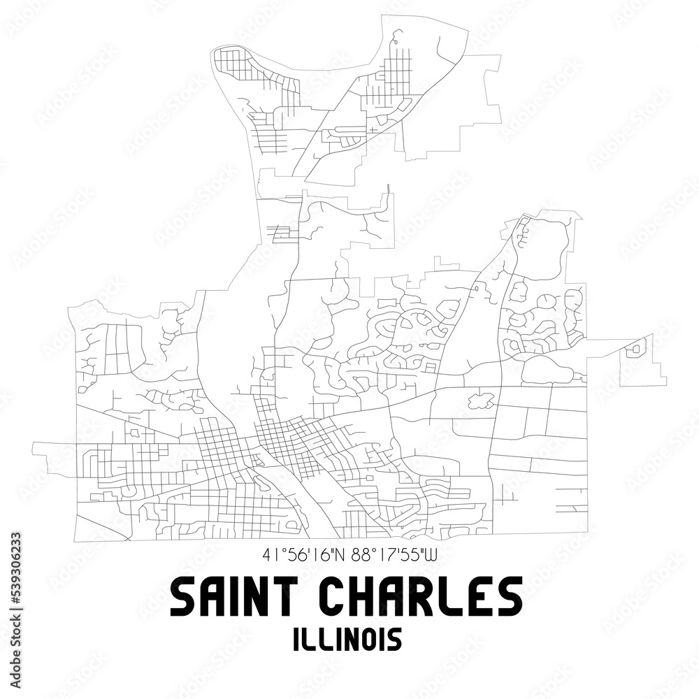 Saint Charles Illinois. US street map with black and white lines. Saint Charles Illinois. US street map with black and white lines.