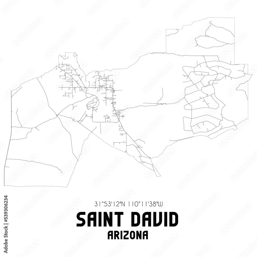 Saint David Arizona. US street map with black and white lines.