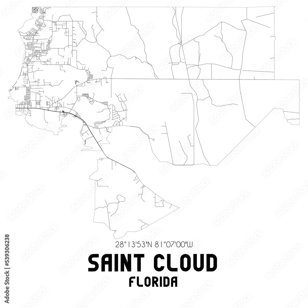 Saint Cloud Florida. US street map with black and white lines.