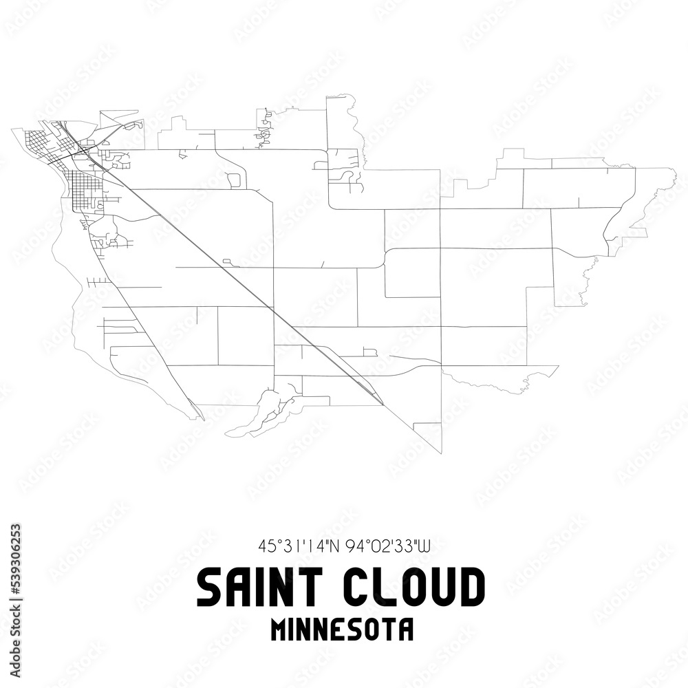 Saint Cloud Minnesota. US street map with black and white lines.