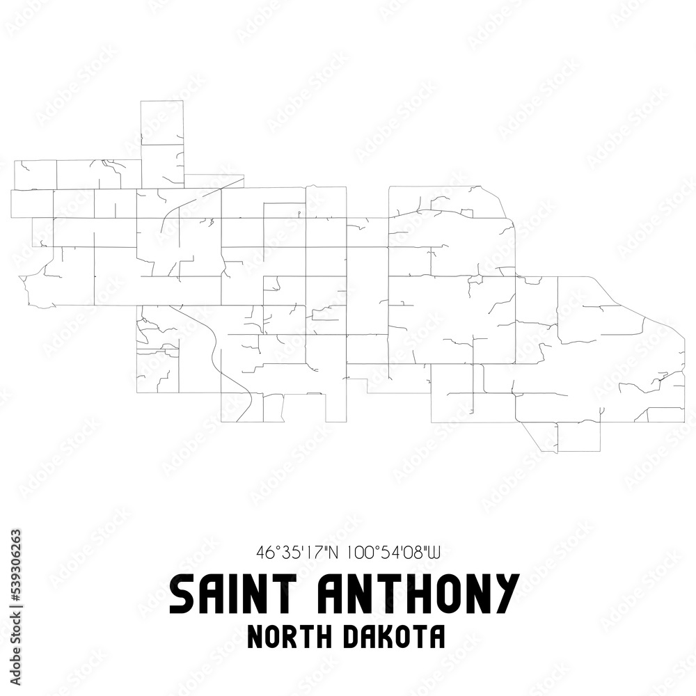 Obraz premium Saint Anthony North Dakota. US street map with black and white lines.