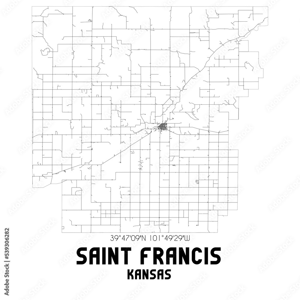 Obraz premium Saint Francis Kansas. US street map with black and white lines.