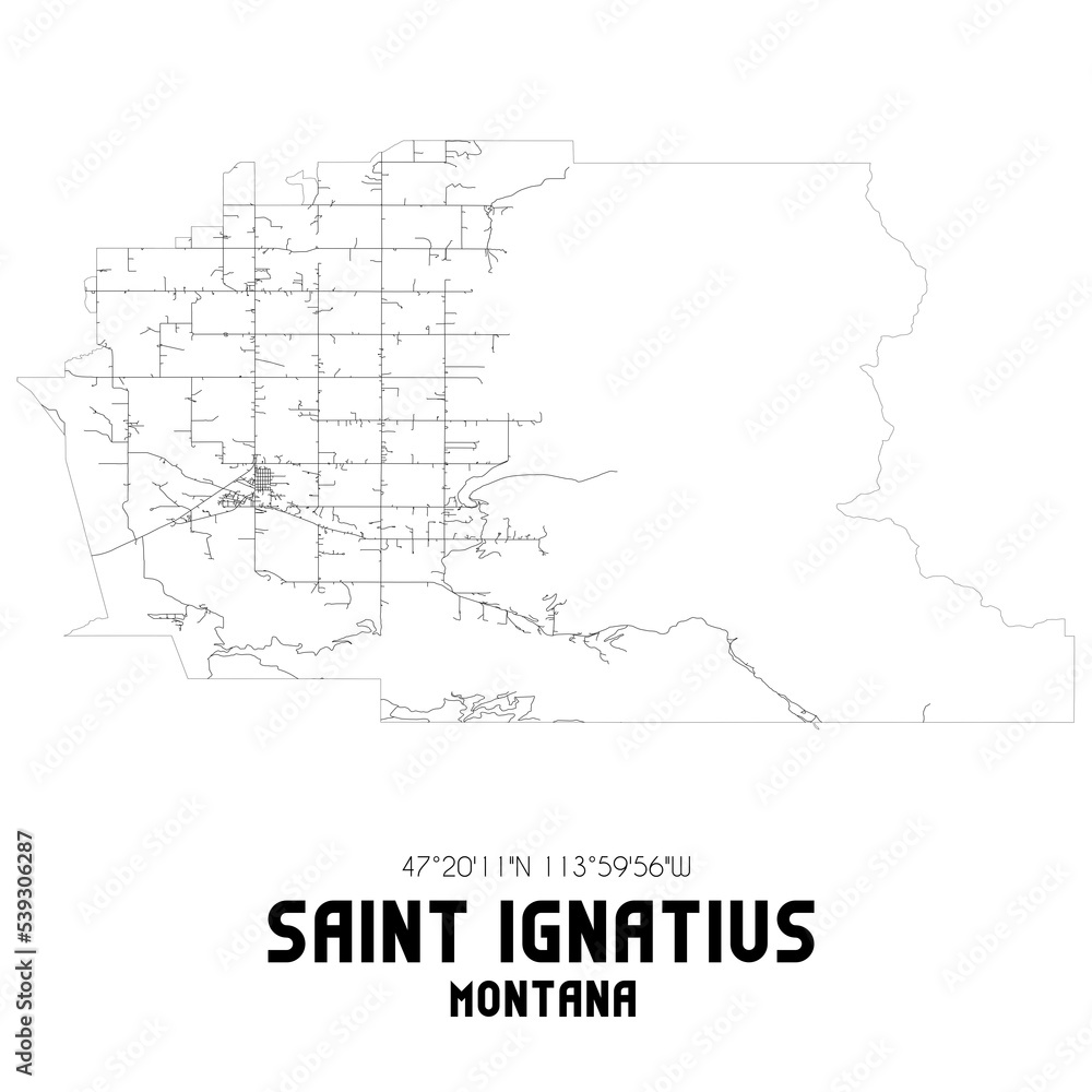 Saint Ignatius Montana. US street map with black and white lines.